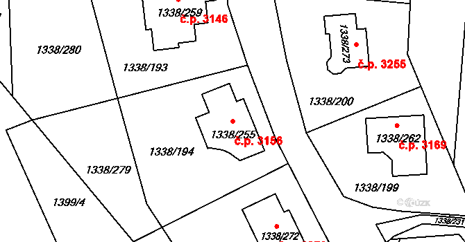 Česká Lípa 3156 na parcele st. 1338/255 v KÚ Česká Lípa, Katastrální mapa