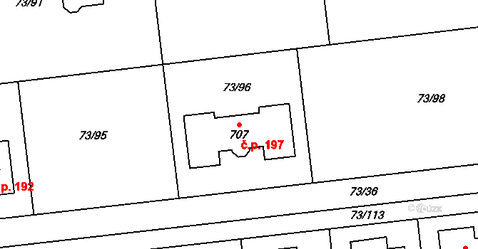 Sibřina 197 na parcele st. 707 v KÚ Sibřina, Katastrální mapa