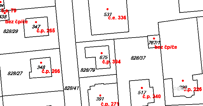 Louky 394, Zlín na parcele st. 675 v KÚ Louky nad Dřevnicí, Katastrální mapa