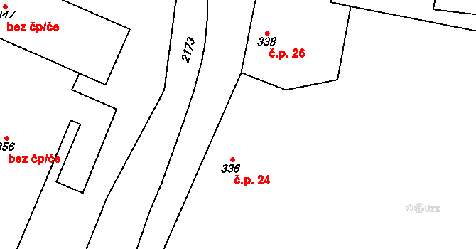 Kokořov 24, Všeruby na parcele st. 336 v KÚ Všeruby u Plzně, Katastrální mapa
