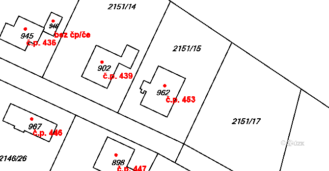 Skalice u České Lípy 453 na parcele st. 962 v KÚ Skalice u České Lípy, Katastrální mapa