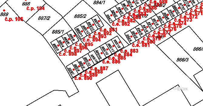 Vyškov-Předměstí 886, Vyškov na parcele st. 885/15 v KÚ Vyškov, Katastrální mapa