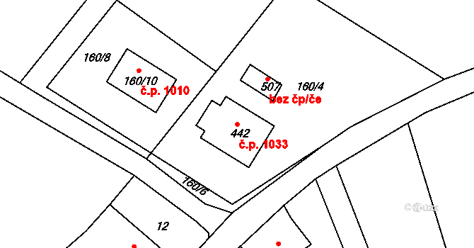 Dvořiště 1033, Bystřice nad Pernštejnem na parcele st. 442 v KÚ Dvořiště u Bystřice nad Pernštejnem, Katastrální mapa