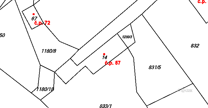 Horní Žandov 57, Dolní Žandov na parcele st. 14 v KÚ Horní Žandov, Katastrální mapa