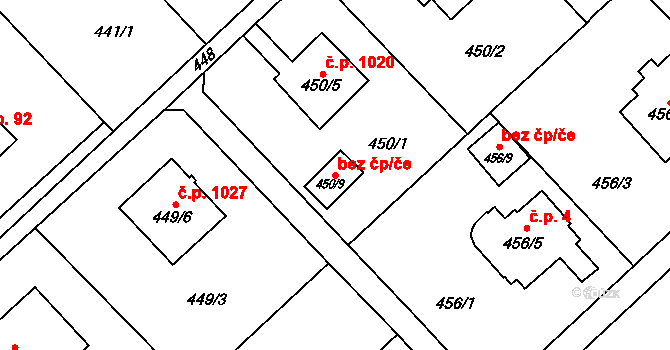 Orlová 38228432 na parcele st. 450/9 v KÚ Poruba u Orlové, Katastrální mapa