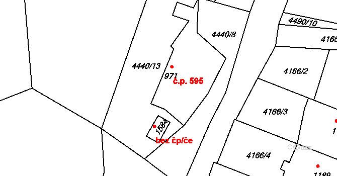Vizovice 595 na parcele st. 971 v KÚ Vizovice, Katastrální mapa