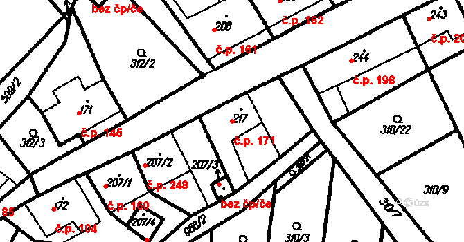 Račice 171, Račice-Pístovice na parcele st. 217 v KÚ Račice, Katastrální mapa