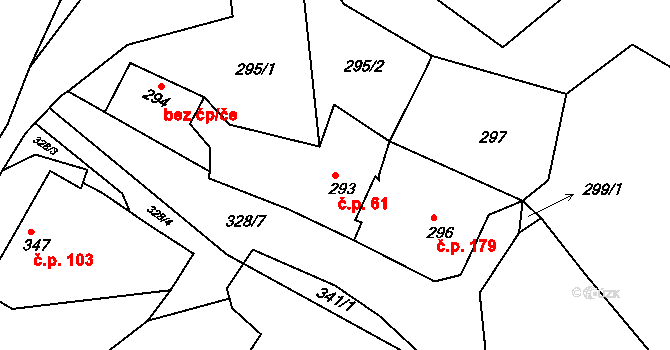 Lípa 61 na parcele st. 293 v KÚ Lípa nad Dřevnicí, Katastrální mapa