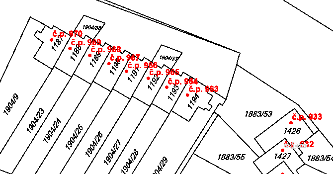 Kateřinky 964, Opava na parcele st. 1193 v KÚ Kateřinky u Opavy, Katastrální mapa