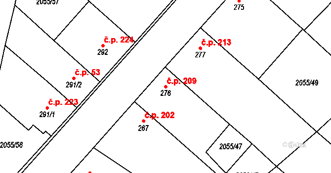 Brankovice 209 na parcele st. 276 v KÚ Brankovice, Katastrální mapa