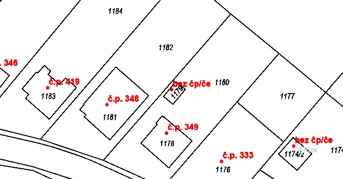 Zlín 48151432 na parcele st. 1179 v KÚ Štípa, Katastrální mapa