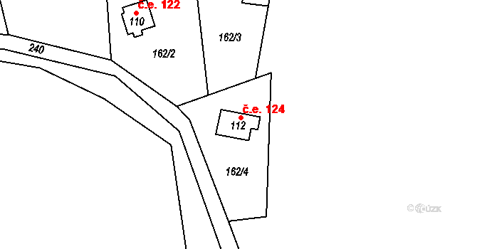 Klíny 124 na parcele st. 112 v KÚ Klíny II, Katastrální mapa