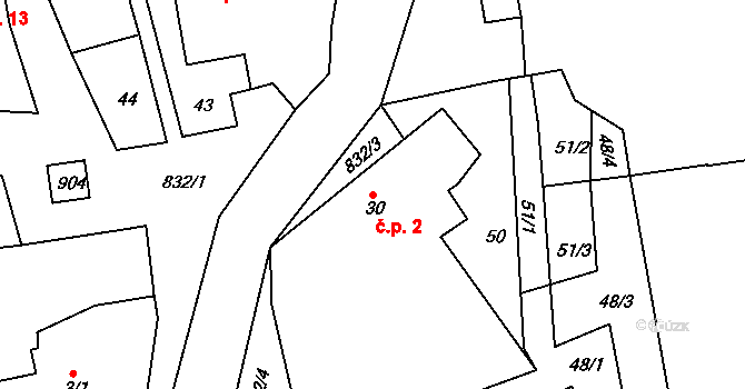Bor u Chroustovic 2, Rosice na parcele st. 30 v KÚ Bor u Chroustovic, Katastrální mapa