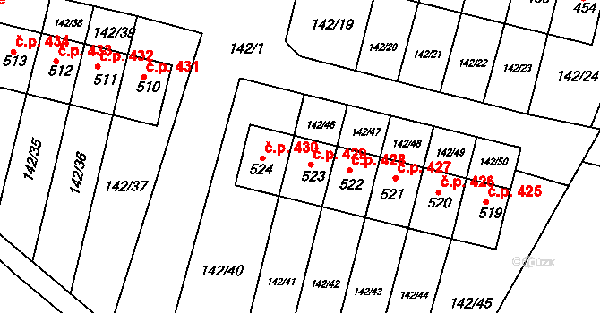 Hýskov 429 na parcele st. 523 v KÚ Hýskov, Katastrální mapa