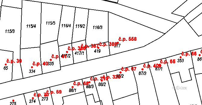 Kostelec nad Labem 388 na parcele st. 419 v KÚ Kostelec nad Labem, Katastrální mapa