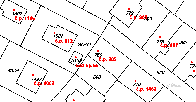 Neratovice 802 na parcele st. 769 v KÚ Neratovice, Katastrální mapa