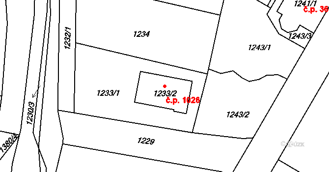 Řevnice 1026 na parcele st. 1233/2 v KÚ Řevnice, Katastrální mapa
