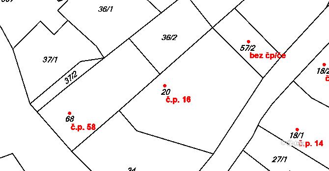 Dolní Jirčany 16, Psáry na parcele st. 20 v KÚ Dolní Jirčany, Katastrální mapa