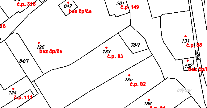 Kout na Šumavě 83 na parcele st. 133 v KÚ Kout na Šumavě, Katastrální mapa
