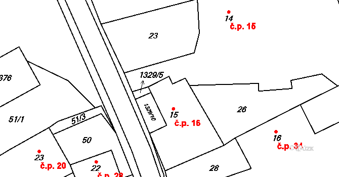 Libkov 16 na parcele st. 15 v KÚ Libkov, Katastrální mapa