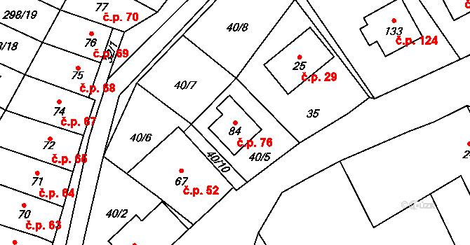 Bukovice 76 na parcele st. 84 v KÚ Bukovice, Katastrální mapa