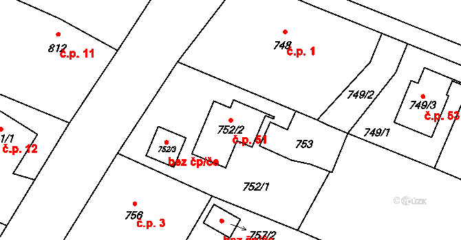 Komárovské Chaloupky 51, Opava na parcele st. 752/2 v KÚ Komárov u Opavy, Katastrální mapa