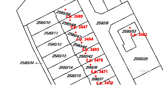 Přerov I-Město 3493, Přerov na parcele st. 2580/46 v KÚ Přerov, Katastrální mapa