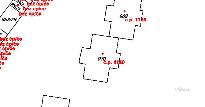 Kopřivnice 1140 na parcele st. 970 v KÚ Kopřivnice, Katastrální mapa