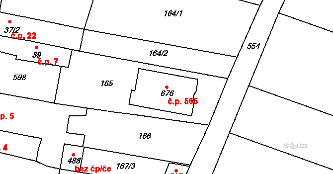 Čechovice 565, Prostějov na parcele st. 676 v KÚ Čechovice u Prostějova, Katastrální mapa