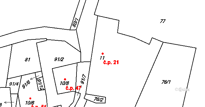 Černýš 21, Perštejn na parcele st. 11 v KÚ Černýš, Katastrální mapa