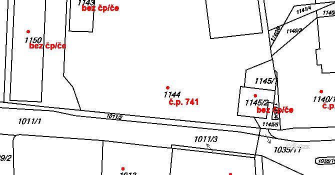Podbořany 741 na parcele st. 1144 v KÚ Podbořany, Katastrální mapa