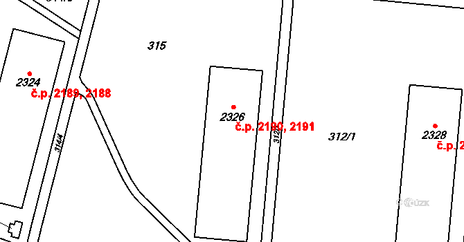 Žatec 2190,2191 na parcele st. 2326 v KÚ Žatec, Katastrální mapa