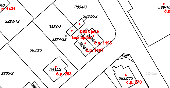 Chotěboř 1197 na parcele st. 3834/6 v KÚ Chotěboř, Katastrální mapa