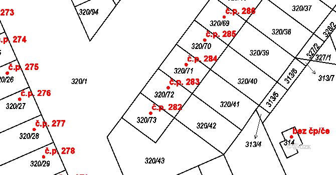 Dobšice 283 na parcele st. 320/72 v KÚ Dobšice u Znojma, Katastrální mapa