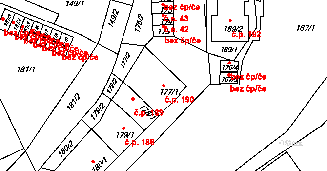 Moravský Krumlov 190 na parcele st. 177/1 v KÚ Moravský Krumlov, Katastrální mapa