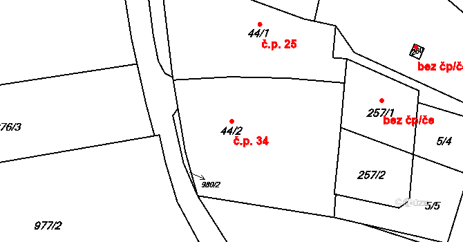 Malhotice 34 na parcele st. 44/2 v KÚ Malhotice, Katastrální mapa