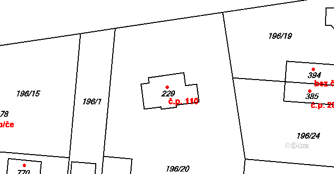 Nehvizdy 110 na parcele st. 229 v KÚ Nehvizdy, Katastrální mapa