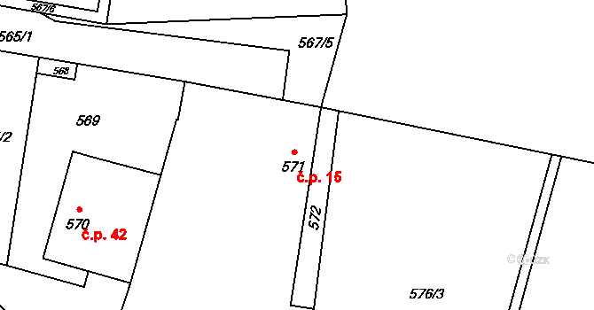 Malešice 15, Dříteň na parcele st. 571 v KÚ Chvalešovice, Katastrální mapa