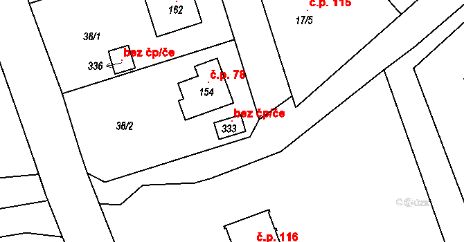 Bačetín 119659433 na parcele st. 333 v KÚ Bačetín, Katastrální mapa