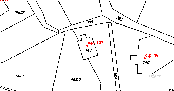Jistebsko 107, Pěnčín na parcele st. 443 v KÚ Jistebsko, Katastrální mapa