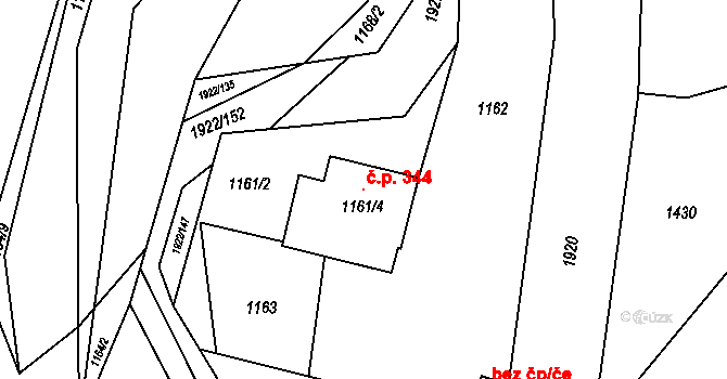 Horní Jasenka 344, Vsetín na parcele st. 1161/4 v KÚ Jasenka, Katastrální mapa