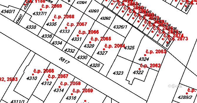 Jihlava 2064 na parcele st. 4327 v KÚ Jihlava, Katastrální mapa