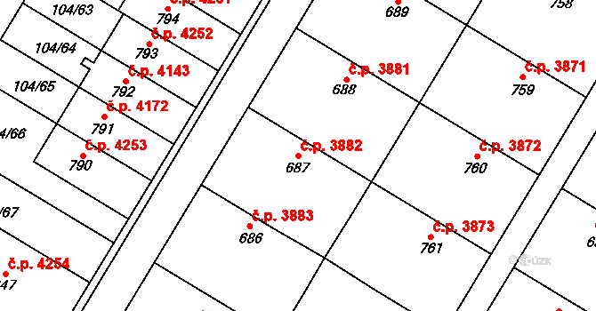 Jihlava 3882 na parcele st. 687 v KÚ Bedřichov u Jihlavy, Katastrální mapa