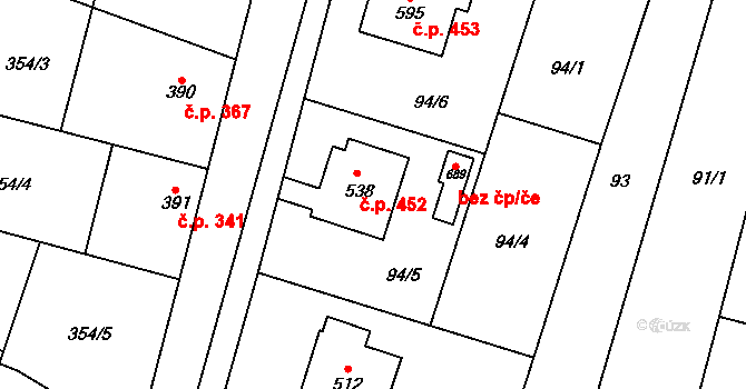 Rožďalovice 452 na parcele st. 538 v KÚ Rožďalovice, Katastrální mapa