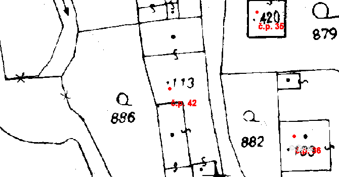 Osek 42 na parcele st. 113 v KÚ Osek u Rokycan, Katastrální mapa