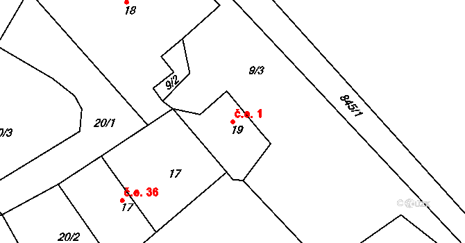 Lvová 1, Jablonné v Podještědí na parcele st. 19 v KÚ Lvová, Katastrální mapa