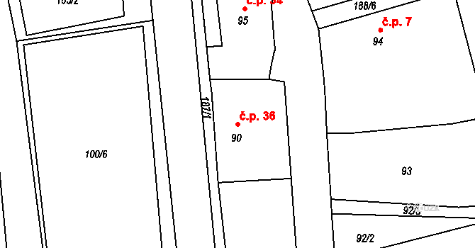 Lstiboř 36, Klučov na parcele st. 90 v KÚ Lstiboř, Katastrální mapa
