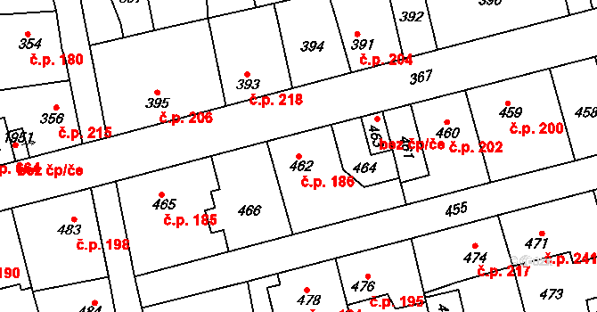 Švermov 186, Kladno na parcele st. 462 v KÚ Motyčín, Katastrální mapa