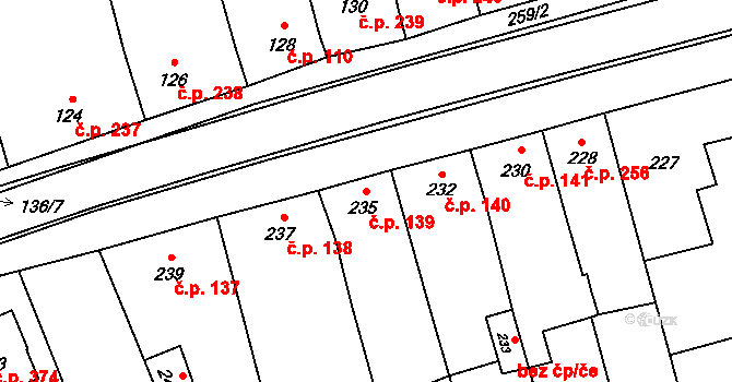 Grygov 139 na parcele st. 235 v KÚ Grygov, Katastrální mapa