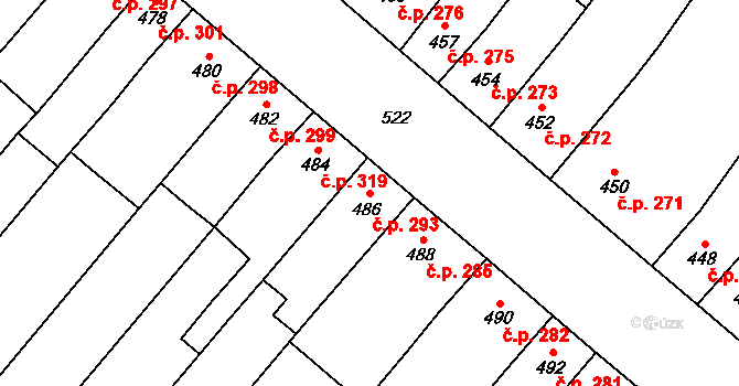 Majetín 293 na parcele st. 486 v KÚ Majetín, Katastrální mapa